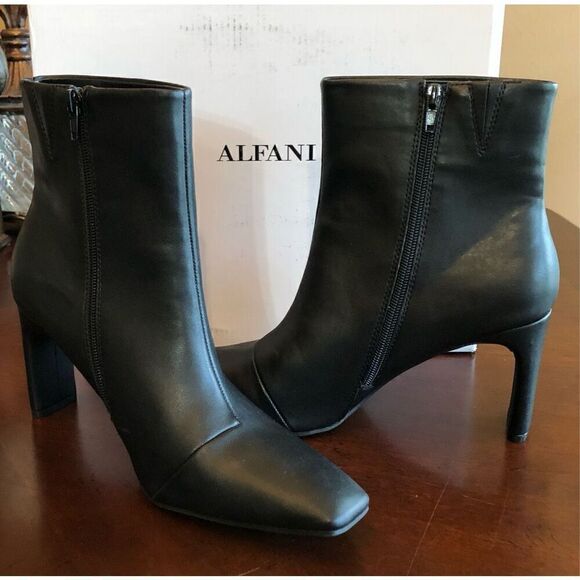 ALFANI - 🎉HP🎉 NIB - L Sz 9.5 Terrie Faux Leather Block Heel Ankle Booties/Black - Picture 8 of 16